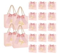 30Pcs Thank You Gift Bags with Handle, SHAIDOJIO Small Pink Paper Gift Bags Treat Box with Bow Ribbon, Mini Party Favour Bags Bulk for Wedding Birthday Bridal Shower Baby Shower(14x6x12cm)