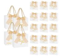 30Pcs Thank You Gift Bags with Handle, SHAIDOJIO Small White Paper Gift Bags Treat Box with Bow Ribbon, Mini Party Favour Bags Bulk for Wedding Birthday Bridal Shower Baby Shower(14x6x12cm)
