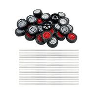 30PCS Toy Car Wheels 2mm Dia Shaft Plastic Car Wheels with 15PCS Shaft Round Rod Axles for DIY Model Toys RC Car Truck Robot Parts (Mix Color)