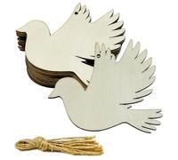 30pcs Unfinished Bird Wood DIY Crafts Cutouts Wooden Peace Dove Bird Shaped Hanging Ornaments with Hole Hemp Ropes Gift Tags for Wedding Birthday Christmas Party Decorations