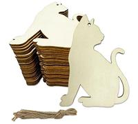 30pcs Unfinished Cat Wood DIY Crafts Cutouts Wooden Cat Shape Cutouts Blank Hanging Ornaments for Pets Themed Birthday Halloween Christmas Party Decoration