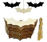 30pcs Unfinished Halloween Bat Wood DIY Crafts Cutouts Wooden Bat Shaped Hanging Ornaments for Halloween Party Haunted House Decorations
