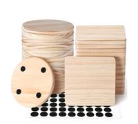 30Pcs Unfinished Wood Coasters for Drinks: 4 Inch Solid Blank Wooden Coasters Square and Round Coffee Table Desk Coasters Set with Non-Slip Pads for Engraving DIY Craft
