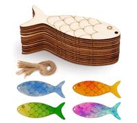 30pcs Unfinished Wood Fish Ornament, Poplar Blank Wood Cutouts with Holes Hanging Wooden Fish Shape Decor for Crafts with 30pcs Hemp Ropes for Birthday Fish Theme Parties Decoration Wooden Plaque