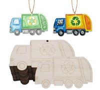 30PCS Unfinished Wooden Trash Truck Cutouts with Lines to Paint Garbage Truck Wood Slices for Crafts Garbage Truck Hanging Ornaments for Home Decorations Vehicles Car Party Favors (Line Version A)