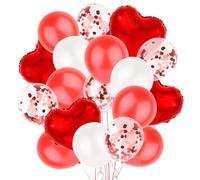 30pcs Valentines Day Balloons Decorations Set Red Hearts Balloons Confetti Balloons with Ribbons for 40th Ruby Wedding Anniversary Decorations