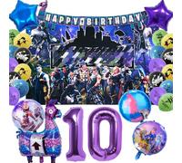 30Pcs Video Game Party Decorations, 10th Birthday Decorations, Game Theme Birthday Balloons Foil Latex Balloons, Game Party Supplies with Backdrop Banner for Boys Girls