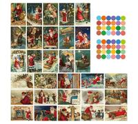 30pcs Vintage Christmas Postcards with 48 Colored Dot Stickers, Santa Antique Postcard Set Merry Christmas Greeting Cards for All Occasions New Year Gift Giving