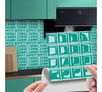 30pcs Wall Tile Stickers, Hiser Square Retro Marble Mosaic Style Waterproof Decals Sticker for Kitchen Living Room Bathroom Home Floor DIY Decor Self-Adhesive (turquoise,15x15cm)