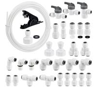 30pcs Water Inlet Pipe Universal Connector Set, FOROREH 10 Meters Fridge Hose, RO Water Filter Fitting, 1/4" (6mm) Pushfit Straight Connector for Water Pipe (Y+T+I+L Type Combo + Shut-Off Valve)