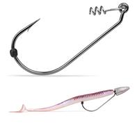 30pcs Weedless Flipping Worm Hooks with Screw Lock & Silicone Bait Stopper, 2# 1# 1/0 2/0 3/0 4/0 5/0 Heavy Shank Bass Hooks for Texas & Carolina Rig Fishing
