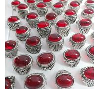 30pcs Women's Jewelry Lots Fashion Oval Resin Silver Plated Ring-Red