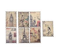 30Pcs Wooden Buttons Vintage Stamps-Shape 2 Holes Exquisite Painted Postcards Novelty Children's DIY Wood Chips Crafts Scrapbooking Embellishment