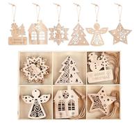 30pcs Wooden Christmas Tree Ornaments Set, 3.1in Carved Hanging Craft Decorations Unfinished Wood Crafts Holiday Decor Cutout Embellishment Blank Decor for Xmas Farmhouse Party