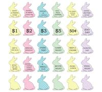 30Pcs Wooden Easter Bunny-Shaped Eggs Filled with Reward Tokens, Wooden Coins Supplies with Diffrent Engraved Sayings, Includes DIY Blank Designs for Teens Toddler Girls Boys