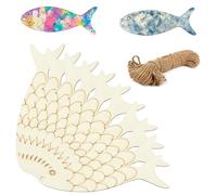 30Pcs Wooden Fish Cutouts DIY Craft,Fish Shaped Wooden Cutouts for Crafts with Hemp Rope,Unfinished Blank Wooden Signs Fish Shaped Wood Cut Out Wood Craft Supplies,Ocean Animal Themed Party Decoration