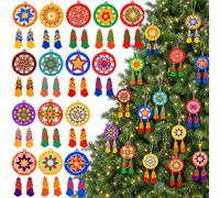 30Pcs Wooden Philippine Christmas Tree Parol Ornament, Filipino Parol Decor | 5.5 x 2.7 Inch Wood Red Yellow Blue Filipino Traditional Star Hanging Ornaments for Home Xmas Trees Gifts Window Decorations