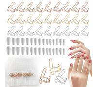 30PCS Wudu Nail Rings Adjustable Fingernail Rings With 96PCS Nails Adhesive 90PCS Clear Nail Tips No Adhesive Glue Fingertip Nails Set for Women Reusable Jewelry Gift(Gold, Rose Gold, Silver)