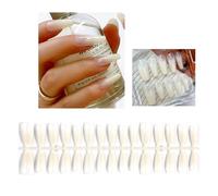 30Pieces Long Fake Press On Glossy Acrylic Nail Full Cover Artificial False For Women Reusable False Nails Adhesive Nail Stickers