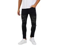 (30R, Charcoal Wash) Brave Soul Mens Washed Biker Skinny Jeans