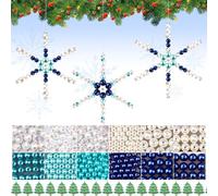 30Sets Christmas Snowflake Wire Forms Bead Kit Christmas Snowflake Bead Wire with 1375 Mixed Color Sizes Pearl Beads Fun Beading Handicraft Metal Snowflakes Tree Craft Kits Christmas Party Decoration