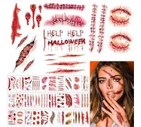 30Sheets Halloween Scar Tattoos, Waterproof Zombie Tattoo Makeup Scar Stickers Vampire Bite Tattoos, Halloween makeup accessories for men and women
