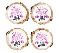 30th 40th 50th 60th 70th Birthday Cupcake Toppers - Edible Vanilla Flavoured Icing Cupcake Decoration - PINK - 2 Sizes