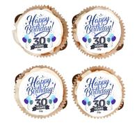30th 40th 50th 60th 70th Birthday Cupcake Toppers - Edible Vanilla Flavoured Icing Cupcake Decoration - BLUE - 2 Sizes, 30th, 30 x 38mm