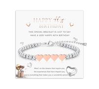 30th 40th 50th 60th 70th Birthday Gifts for Women, Adjustable Silver Bracelet for Women Silver Bead Bracelet with Rose Gold Heart, Birthday Gifts for Mum Daughter Sister Grandma Friend (rosegold-40th)