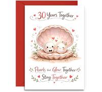 30th Anniversary Card - Cute Pair of Pearls in a Clam Shell Design - Pearl Anniversary Card - A5 Size Card with Red Envelope