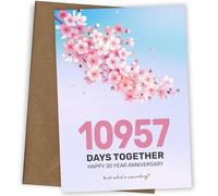 30th Anniversary Card for Husband Wife or Couple - 10957 Days Together - A Happy 30 Year Wedding Anniversary Card for Boyfriend Girlfriend Partner - Romantic Greetings Cards