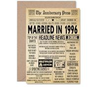 29th Anniversary Card for Men Women - Vintage Newspaper Married in 1996 - Happy 29 Year Wedding Anniversary Card for Husband Partner Wife Companion, A5 Anniversaries Greeting Cards