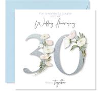 30th Anniversary Card for Women Men - Fancy Floral Flowers - Happy 30 Year Anniversary Card for Friends Family Mum Dad, 145mm Wedding Anniversaries Greeting Cards