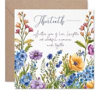 30th Anniversary Card for Women Men - Floral Garden Flowers - Happy 30 Year Anniversary Card for Husband Companion Boyfriend Partner, 145mm Wedding Anniversaries Greeting Cards