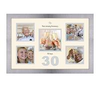 30th Anniversary Photo Frame Pearl Wedding 4x4 x4 and 5x5 975D (Brushed Silver Finish Frame Cream Mount Grey Inside)