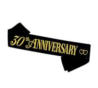30th Anniversary Sash - Perfect for Happy 30th Wedding Anniversary Party Decors - Soft Black Sash with Gold Foil - 30 Year 30th Anniversary Party Supplies Gift Decors Favors for Husband Wife