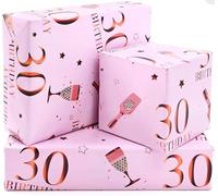 30th Birthady Wrapping Paper Sheets, 50cm*70cm Rose Gold and Pink Happy Birthday Wrapping Paper for Birthday Gift Wrap,for Women and Ladies(5sheets)