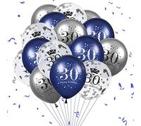 30th Birthday Balloons Decorations, 15 PCS Navy Blue Silver Latex Happy 30th Birthday Inflatable Clear Confetti Balloons for Men Women 30 Years Old Anniversary Party Decor Supplies,12 Inches