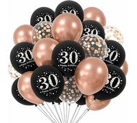 30th Birthday Balloons Rose Gold Black - Elegant Milestone Birthday Decorations Kit with 35pcs Latex Balloons & Ribbon for Women Adults Party Supplies