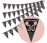 30th Birthday Bunting, Happy Banner Bunting Flags, 40 Pieces Triangle Rose Gold Glitter Diamond by Numbers 30th Birthday Anniversary Theme Party Decoration Supplies