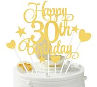 30th Birthday Cake Decorations, 7Pcs Happy Birthday Cake Topper with Heart Star Cupcake Picks, Gold Glitter Happy 30 Years Old Birthday's Sign for Party Supplies