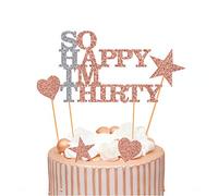 30th Birthday Cake Topper Rose Gold Glitter - SO HAPPY IM THIRTY Cake Party Cupcake Decoration for 30 Parties