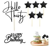 "30th Birthday Cake Topper Set - 7-Piece Black Glitter Cake Decorations with 1 Large '30' Insert, 5 Small Star Inserts & 1 Side Decoration, Perfect for Birthday Parties & Celebrations"