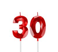 30th Birthday Candles for Cake,Red Number 30 Candle Decorations Birthday Party,3D Design Birthday Candle for Men Women 30th Birthday Theme Anniversary Supplie Decorations