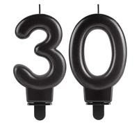 30th Birthday Candles Numbers Black Matte 3D Designed for Cake Topper Decor Candle Happy Birthday for Her Him Party Anniversary Wedding Decorations Supplies