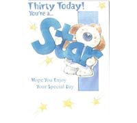 30th Birthday Card, Blue and White Stars Design, Special Day Theme, 13 x 19 cm