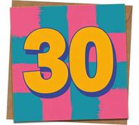 30th Birthday Card, Bold Color Block Design, 145mm x 145mm Square Greeting Card with Kraft Envelope, Milestone Thirty Celebration for Him or Her