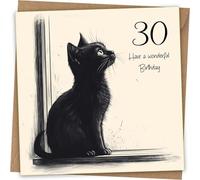 30th Birthday Card | Cute Hand Drawn Cat Birthday Card for 30th Birthday With Kraft Envelope