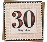 30th Birthday Card - Flirty Thirty Retro Design, Square 145mm x 145mm - Funny Milestone Greeting Card for Her or Him - Includes Kraft Envelope