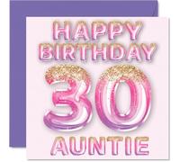 30th Birthday Card for Auntie - Pink & Purple Glitter Balloons - Happy Birthday Cards for 30 Year Old Aunt Aunty from Nephew Niece, 145mm Bday Greeting Cards Gift